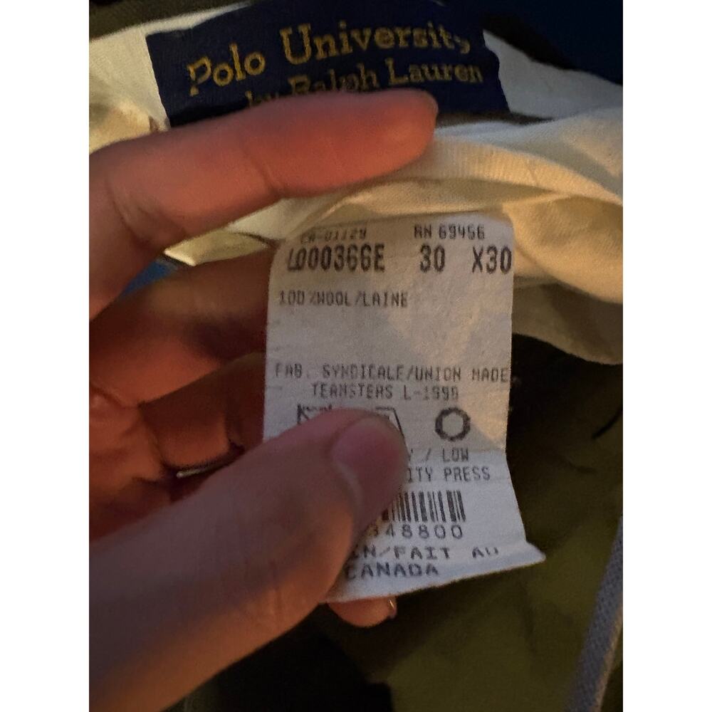 Vintage Polo University by Ralph Lauren Dress Pants Mens 30x30 Green 100% Wool - Picture 6 of 6